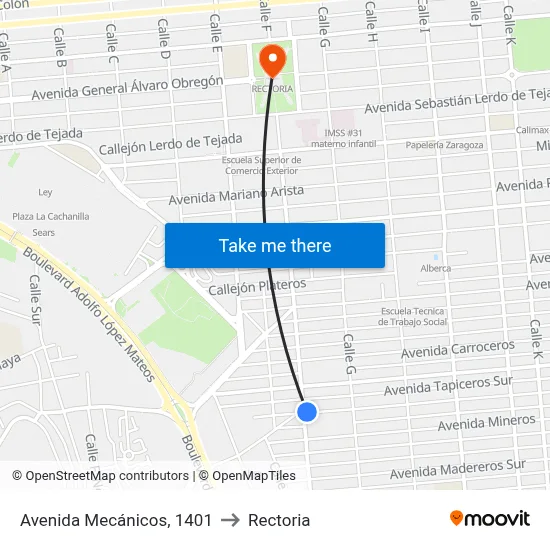 Avenida Mecánicos, 1401 to Rectoria map