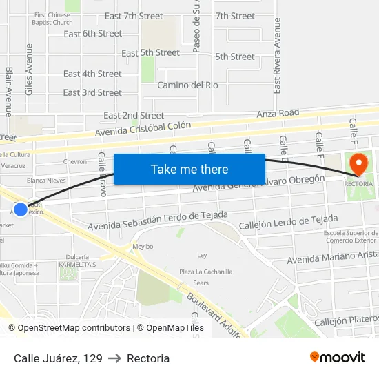 Calle Juárez, 129 to Rectoria map
