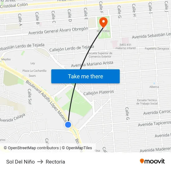 Sol Del Niño to Rectoria map