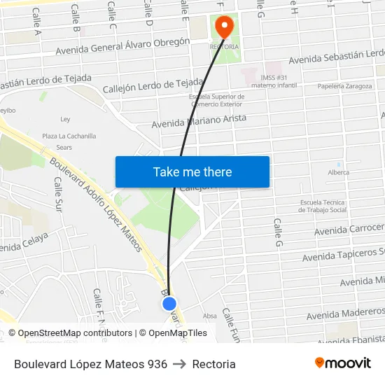 Boulevard López Mateos 936 to Rectoria map