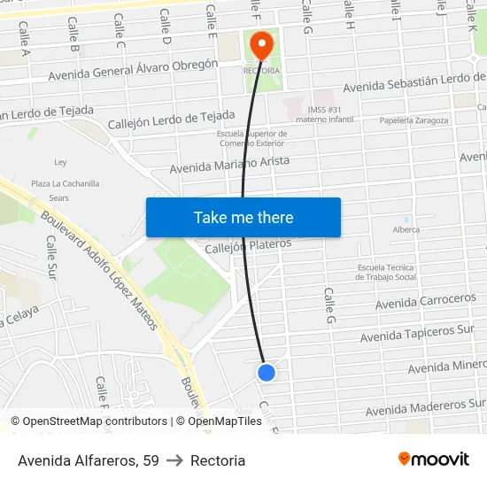 Avenida Alfareros, 59 to Rectoria map