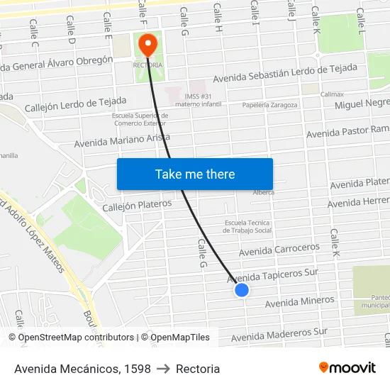 Avenida Mecánicos, 1598 to Rectoria map