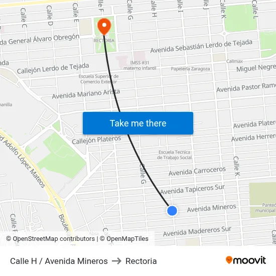 Calle H / Avenida Mineros to Rectoria map