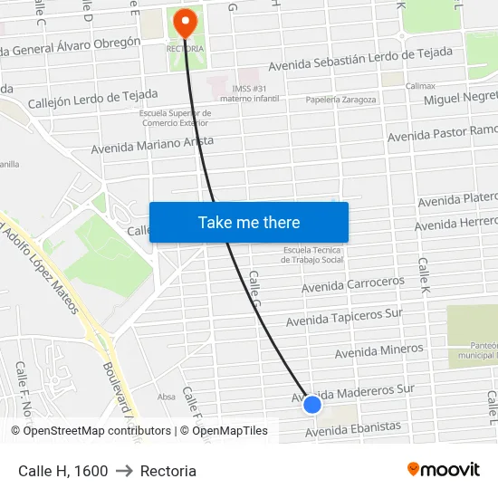 Calle H, 1600 to Rectoria map