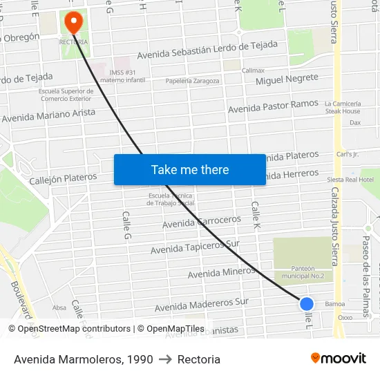 Avenida Marmoleros, 1990 to Rectoria map