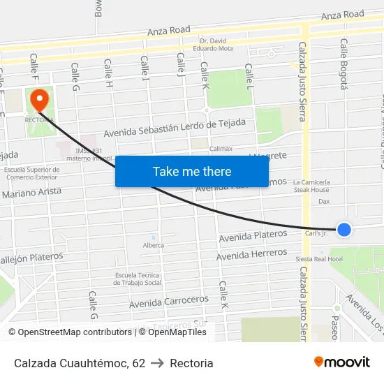 Calzada Cuauhtémoc, 62 to Rectoria map