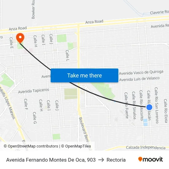 Avenida Fernando Montes De Oca, 903 to Rectoria map