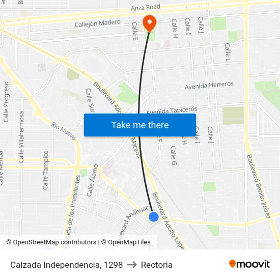Calzada Independencia, 1298 to Rectoria map