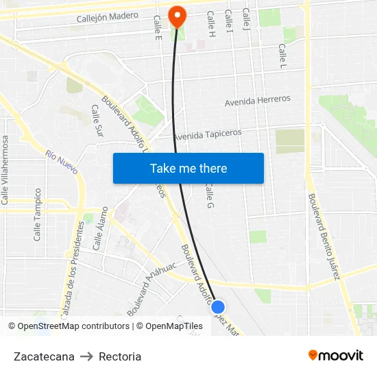 Zacatecana to Rectoria map