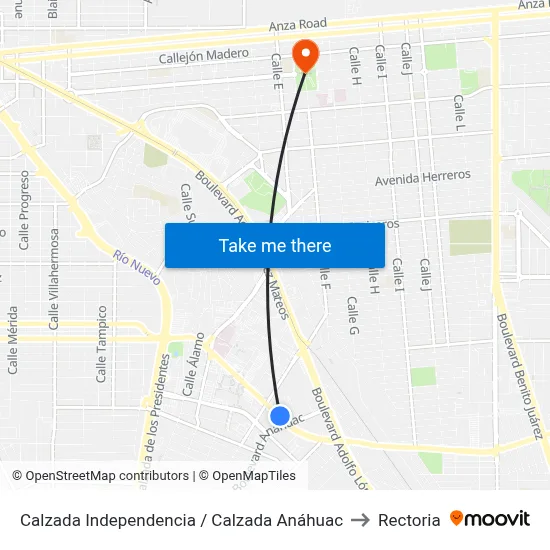 Calzada Independencia / Calzada Anáhuac to Rectoria map