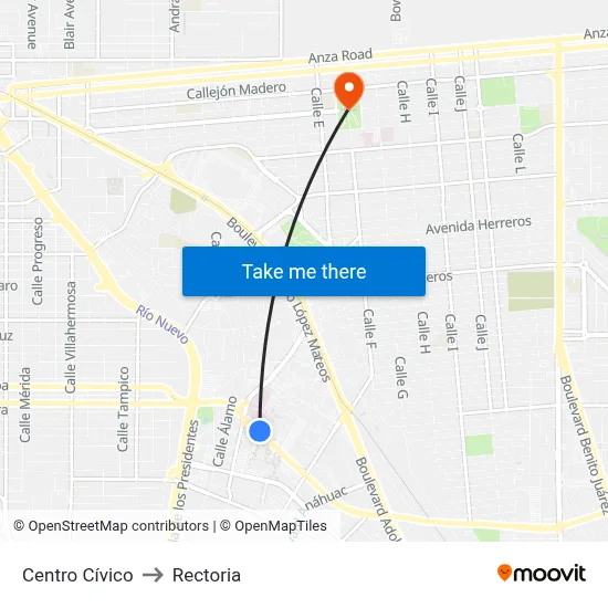 Centro Cívico to Rectoria map