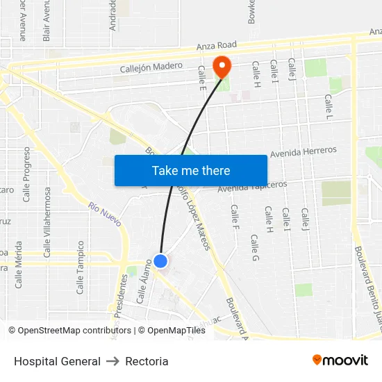 Hospital General to Rectoria map