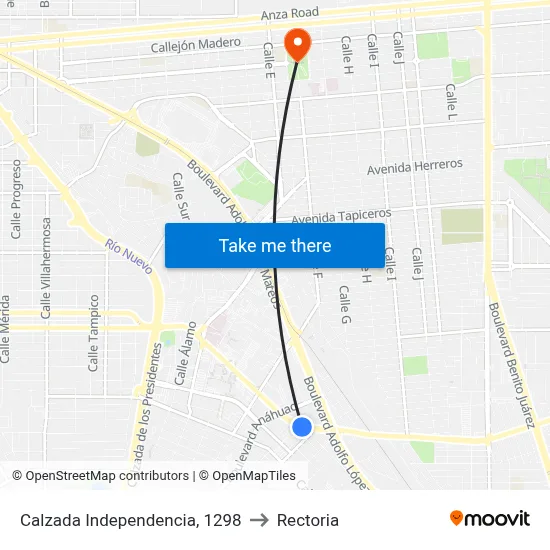 Calzada Independencia, 1298 to Rectoria map