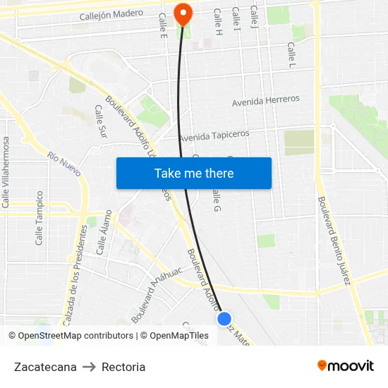 Zacatecana to Rectoria map