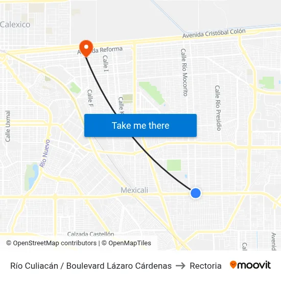 Río Culiacán / Boulevard Lázaro Cárdenas to Rectoria map