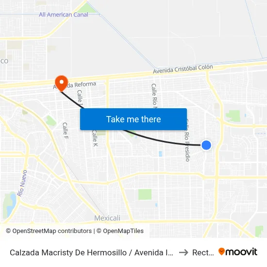 Calzada Macristy De Hermosillo / Avenida Ignacio Comonfort to Rectoria map
