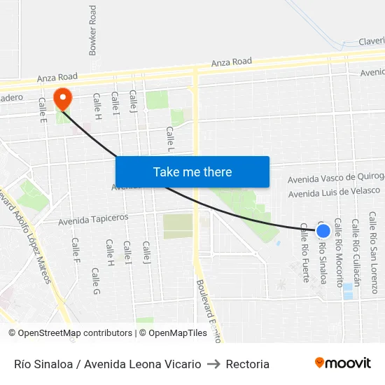 Río Sinaloa / Avenida Leona Vicario to Rectoria map