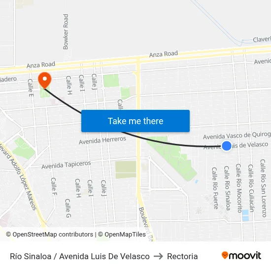Río Sinaloa / Avenida Luis De Velasco to Rectoria map