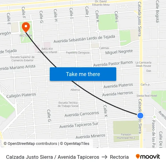 Calzada Justo Sierra / Avenida Tapiceros to Rectoria map