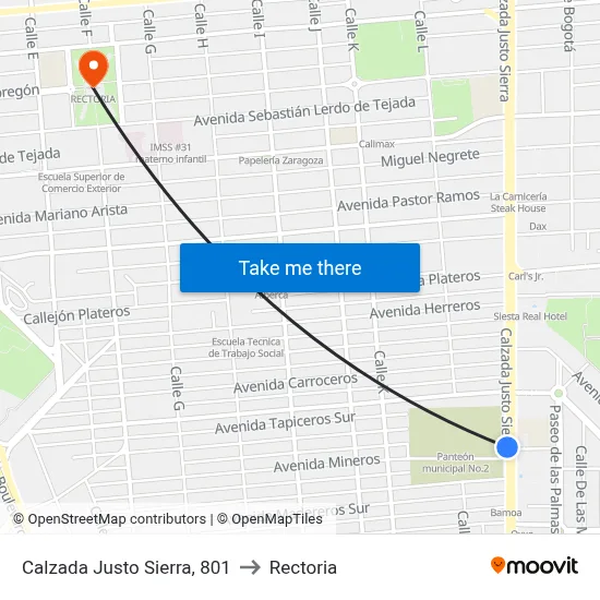 Calzada Justo Sierra, 801 to Rectoria map