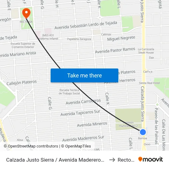 Calzada Justo Sierra / Avenida Madereros Sur to Rectoria map