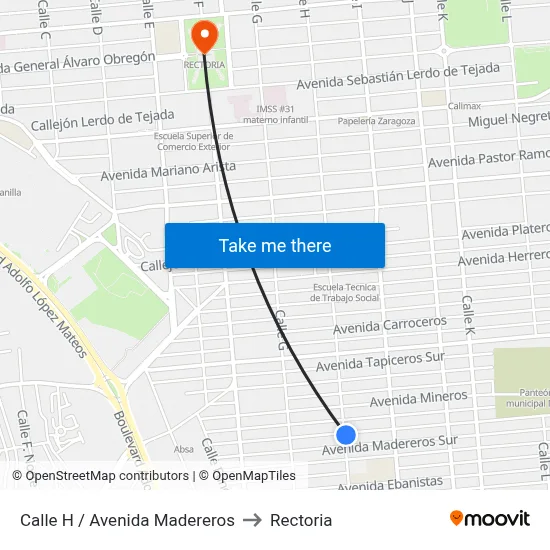 Calle H / Avenida Madereros to Rectoria map