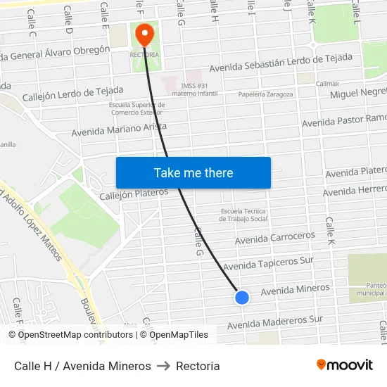 Calle H / Avenida Mineros to Rectoria map