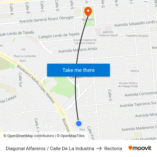 Diagonal Alfareros / Calle De La Industria to Rectoria map
