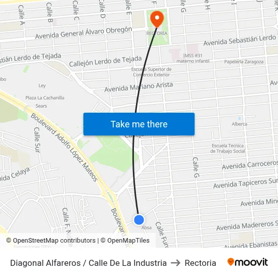 Diagonal Alfareros / Calle De La Industria to Rectoria map