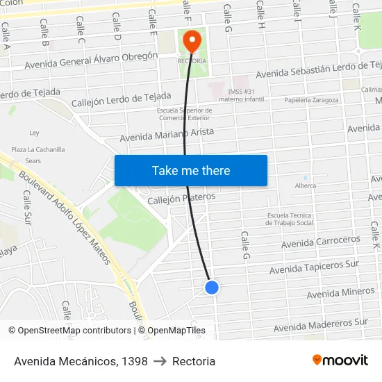 Avenida Mecánicos, 1398 to Rectoria map