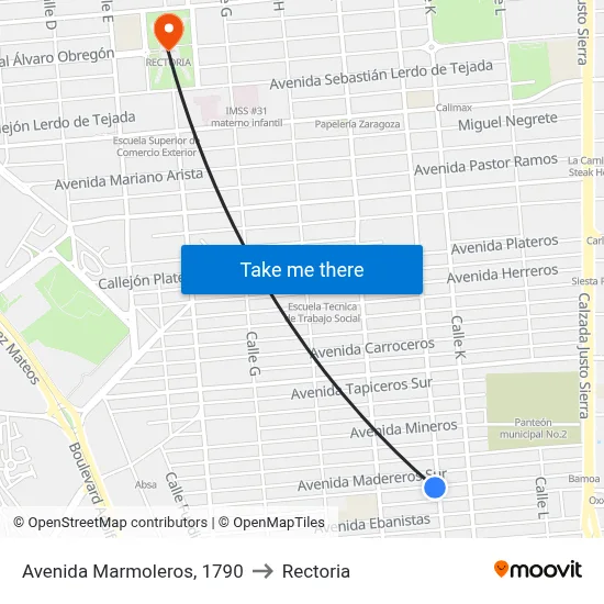 Avenida Marmoleros, 1790 to Rectoria map