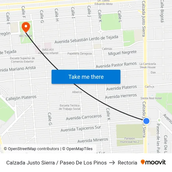 Calzada Justo Sierra / Paseo De Los Pinos to Rectoria map