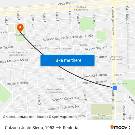 Calzada Justo Sierra, 1053 to Rectoria map