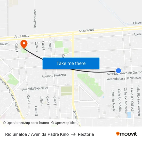 Río Sinaloa / Avenida Padre Kino to Rectoria map