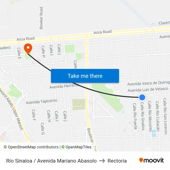 Río Sinaloa / Avenida Mariano Abasolo to Rectoria map
