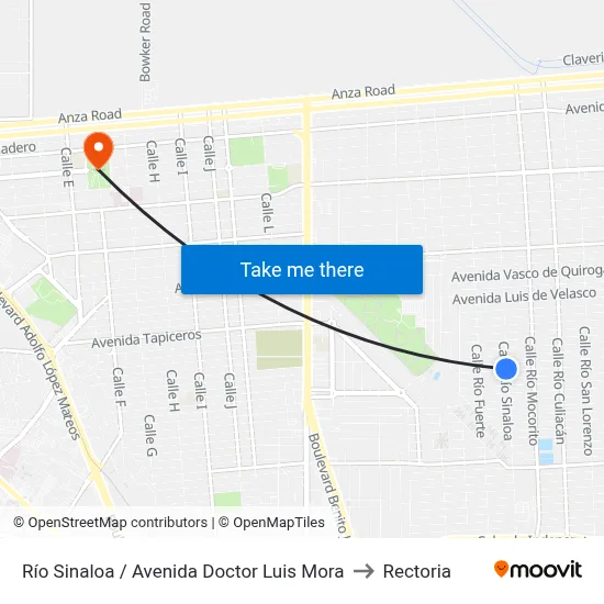 Río Sinaloa / Avenida Doctor Luis Mora to Rectoria map