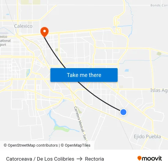 Catorceava / De Los Colibríes to Rectoria map