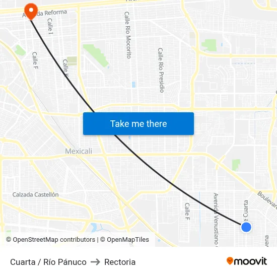Cuarta / Río Pánuco to Rectoria map