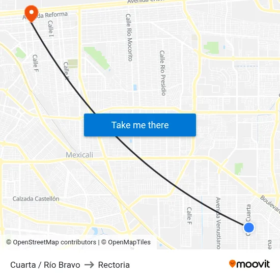 Cuarta / Río Bravo to Rectoria map