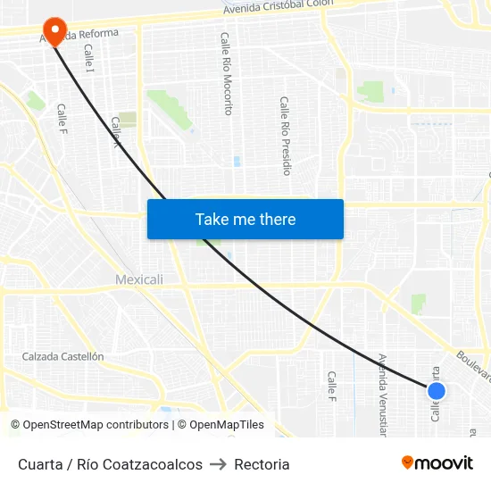Cuarta / Río Coatzacoalcos to Rectoria map