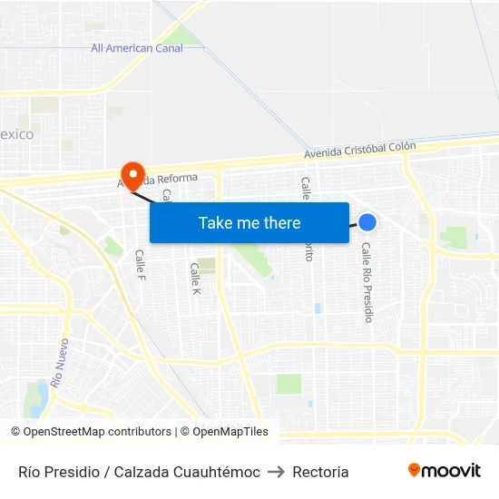 Río Presidio / Calzada Cuauhtémoc to Rectoria map