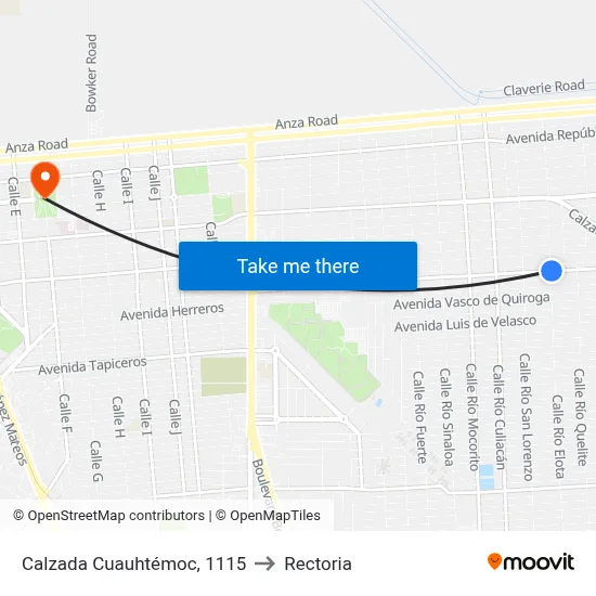 Calzada Cuauhtémoc, 1115 to Rectoria map