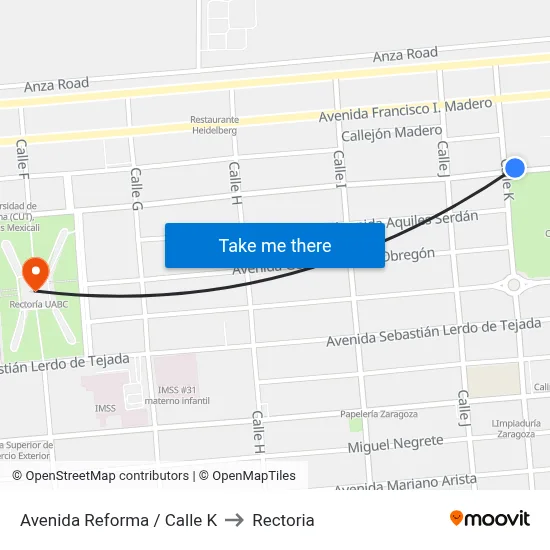 Avenida Reforma / Calle K to Rectoria map