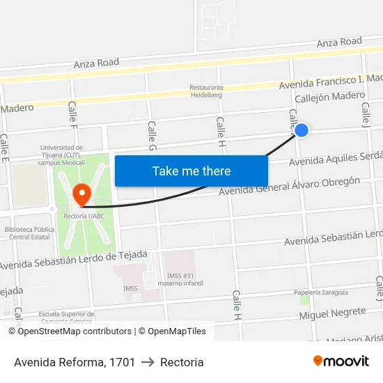 Avenida Reforma, 1701 to Rectoria map