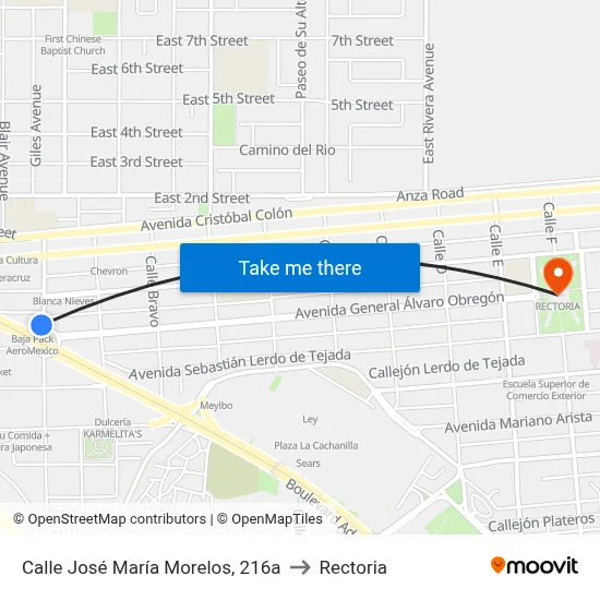 Calle José María Morelos, 216a to Rectoria map