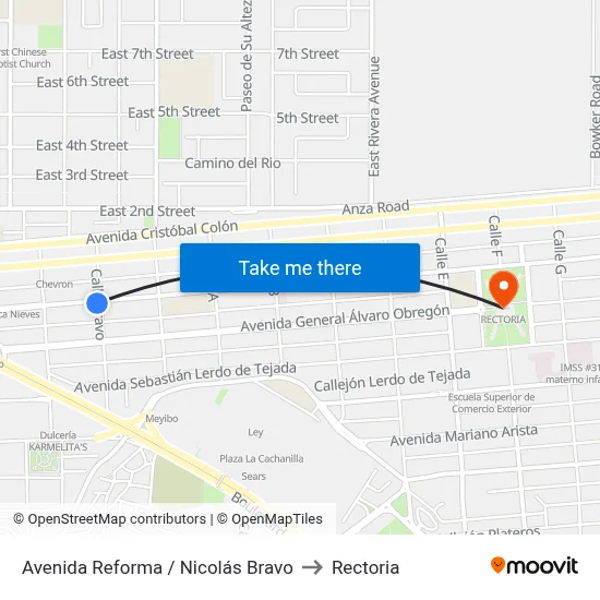 Avenida Reforma / Nicolás Bravo to Rectoria map