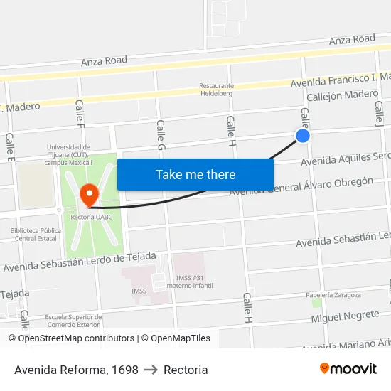 Avenida Reforma, 1698 to Rectoria map