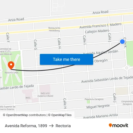 Avenida Reforma, 1899 to Rectoria map