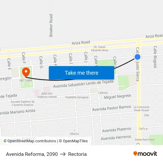 Avenida Reforma, 2090 to Rectoria map