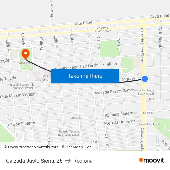 Calzada Justo Sierra, 26 to Rectoria map